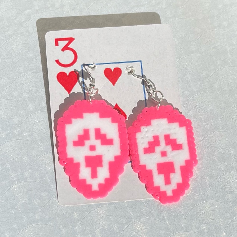 Hot Pink Scream Earrings | Handmade Mini Perler Earrings